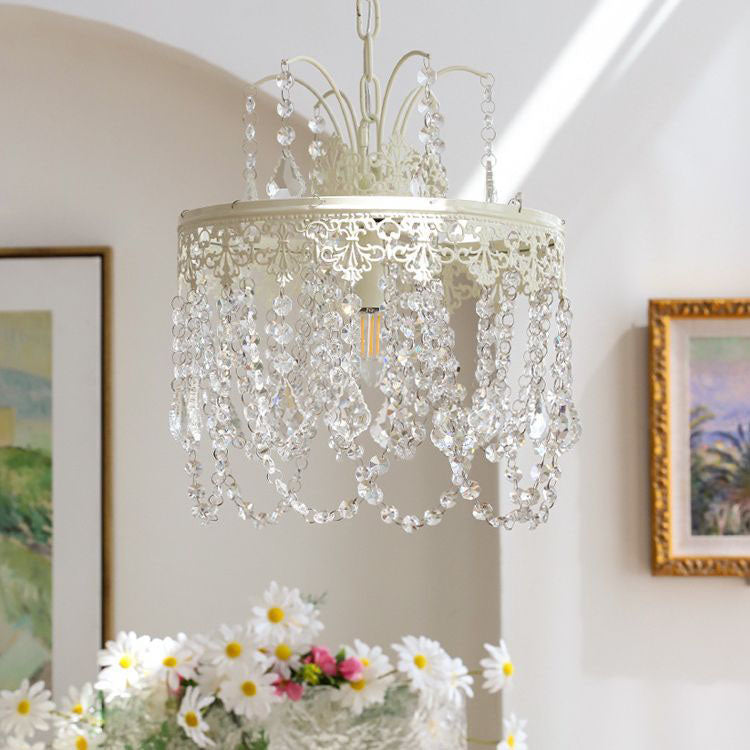 Traditional French Vintage Crystal Round Lamp Beads 1-Light Pendant Light For Bedroom