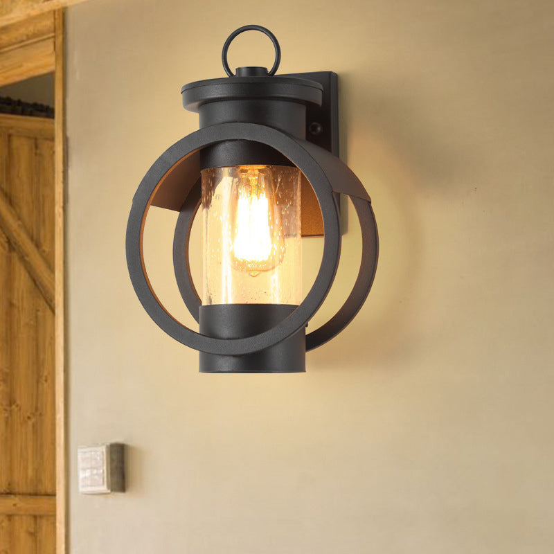 Contemporary Industrial Round Cylindrical Iron Glass 1-Light Wall Sconce Lamp For Outdoor Patio