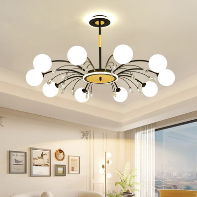 Modern Mid-Century Iron Spherical Glass Shade 6/8/10-Light Chandelier For Living Room