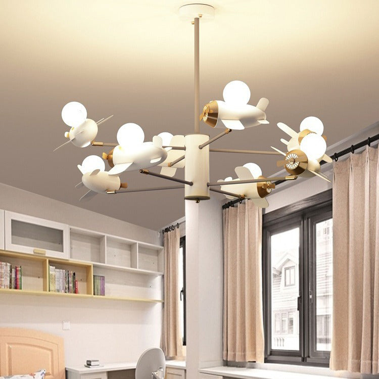 Contemporary Creative Cartoon Airplane Iron LED Chandeliers For Bedroom