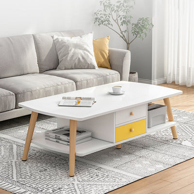 Modern Minimalist Rectangular Density Plate Wood Coffee Table 2-Tier For Living Room