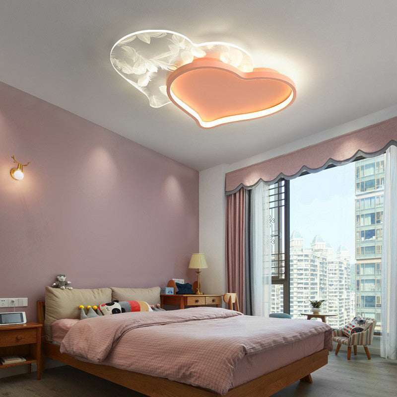 Contemporary Creative Love Feather Iron Acrylic LED Flush Mount Ceiling Light For Bedroom