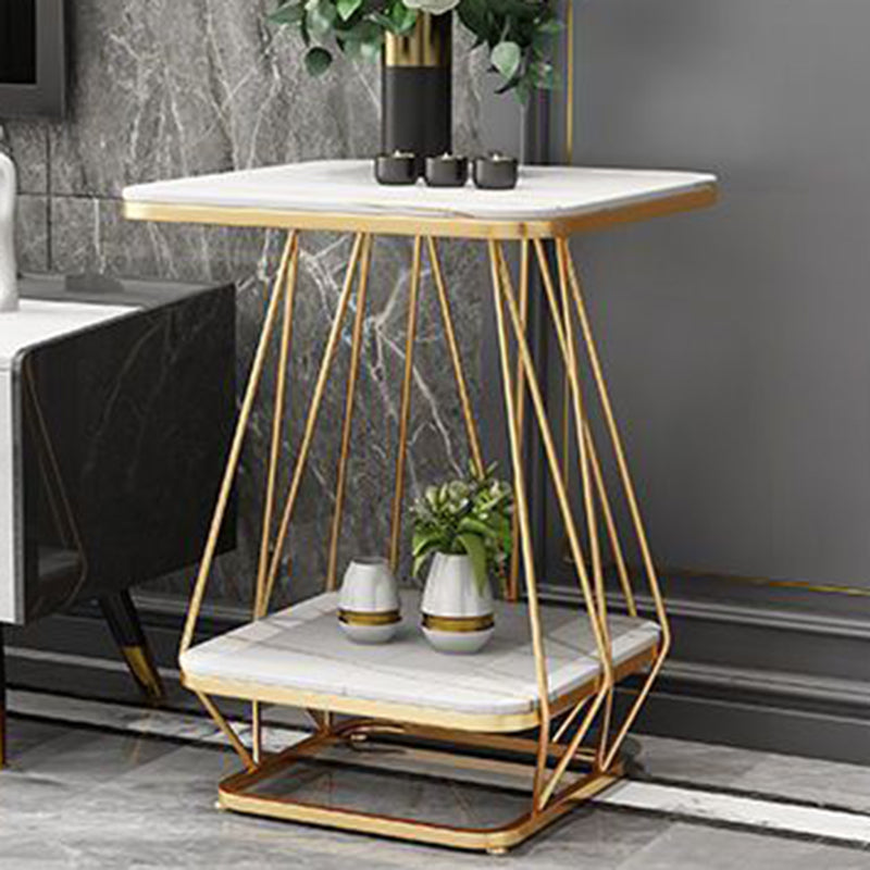 Contemporary Nordic Square Geometric Slab Iron End Table 2-Tier For Living Room