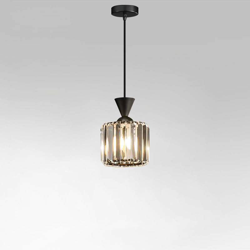 Contemporary Luxury Radiant Prismatic Clear Crystal Shade 1-Light Pendant Light For Living Room