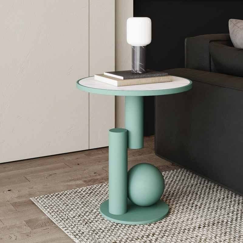 Contemporary Scandinavian Geometric Cylinder Sintered Stone Side Table For Living Room