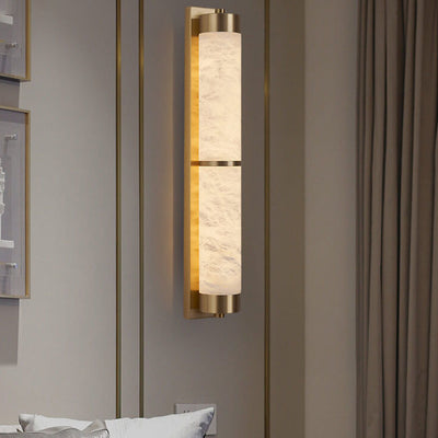 Modern Light Luxury Full Copper Marble Column LED Wall Sconce Lamp