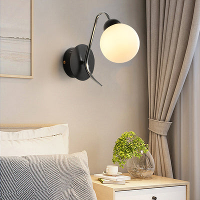 Modern Minimalist Iron Glass Circular Arc Ball 1-Light Wall Sconce Lamp For Bedside