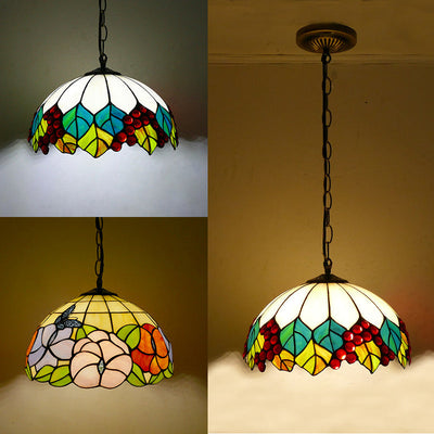 Traditional Tiffany Dome Iron Glass 1-Light Pendant Light For Living Room