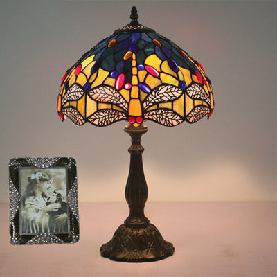 Traditional Tiffany Stained Glass Dragonfly 1-Light Table Lamp For Living Room