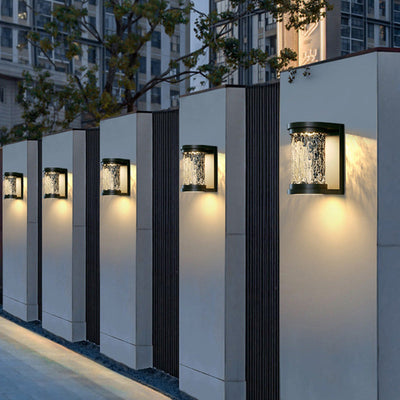 Modern Luxury Waterproof Solar Stainless Steel Glass Cylinder LED Wall Sconce Lamp For Outdoor Patio