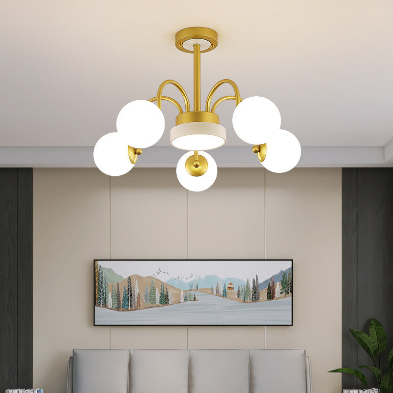 Modern Minimalist Branch Orb Round Iron Acrylic Glass 3/5 Light Chandelier For Living Room