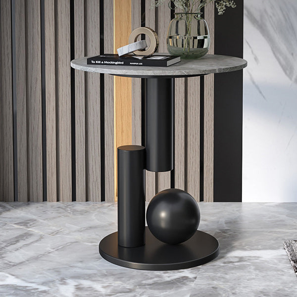 Contemporary Luxury Circular Rock Slabs Geometric Base End Table For Living Room