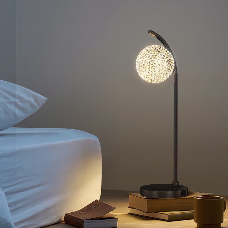 Modern Minimalist Round Ball Aluminum Iron Acrylic 1-Light Table Lamp For Bedroom