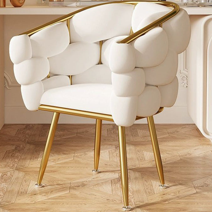 Contemporary Creative Cream Bubble Velvet Fabric Metal Vanity Stool Backrest Armrest For Living Room