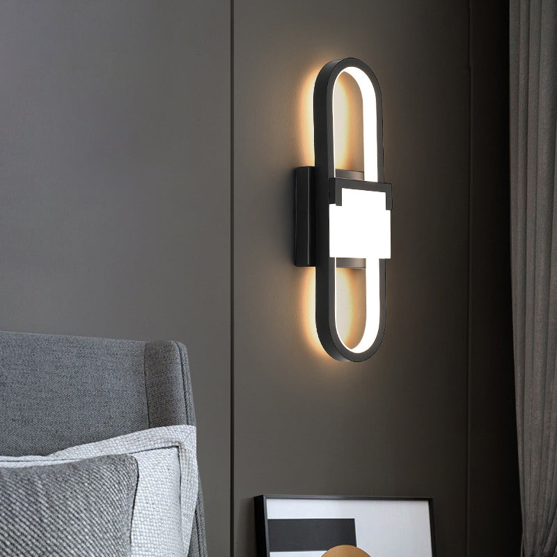 Modern Minimalist Oval Rectangle Iron Aluminum LED Wall Sconce Lamp For Bedroom