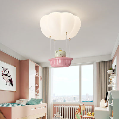 Modern Simplicity Kids PE Iron Pumpkin Hot Air Balloon Bear LED Flush Mount Ceiling Light For Bedroom