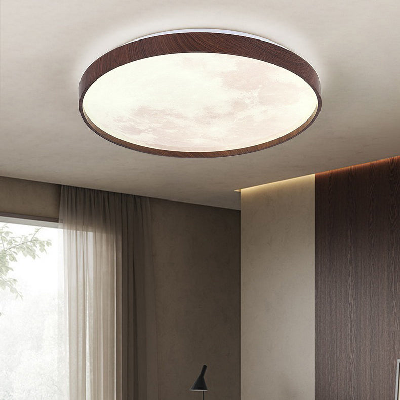 Contemporary Scandinavian Iron Plastic Round Moon LED Flush Mount Ceiling Light For Living Room