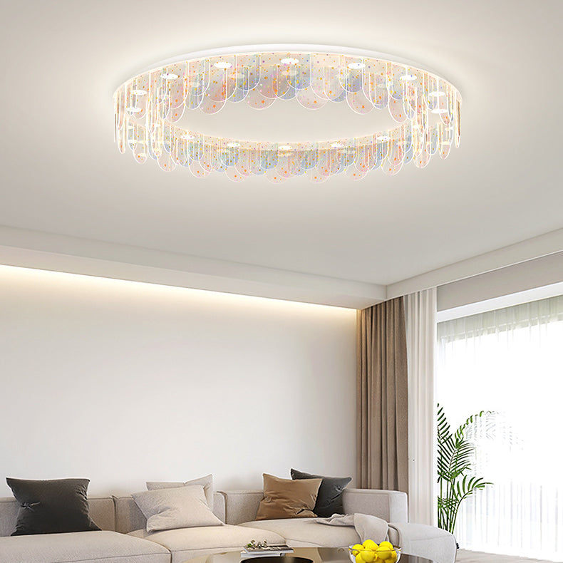 Contemporary Creative Iron Acrylic Round Cloud Star Piece LED Flush Mount Ceiling Light For Living Room