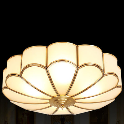 Contemporary Luxury Flower Copper Glass 3/4/6 Light Flush Mount Ceiling Light For Living Room