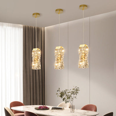 Modern Luxury Stainless Steel Crystal Irregular Column LED Pendant Light For Living Room