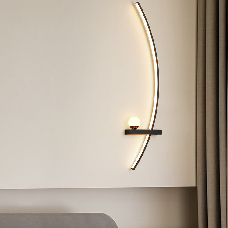 Modern Minimalist Curved Long Rectangular Spherical Iron Silicone LED Wall Sconce Lamp For Bedroom