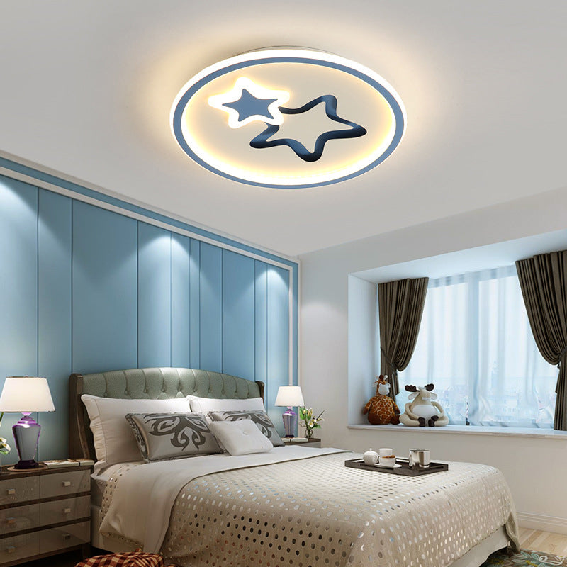 Contemporary Creative Round Star Cartoon Iron Acrylic LED Flush Mount Ceiling Light For Bedroom