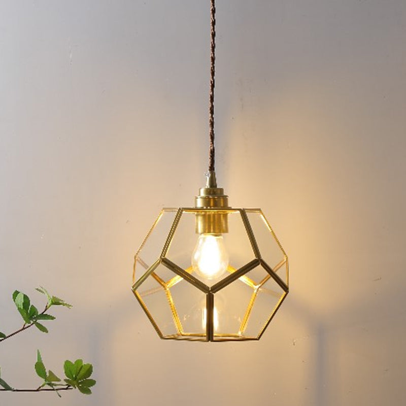 Nordic Vintage Polygonal Clear Glass Brass 1-Light Pendant Light