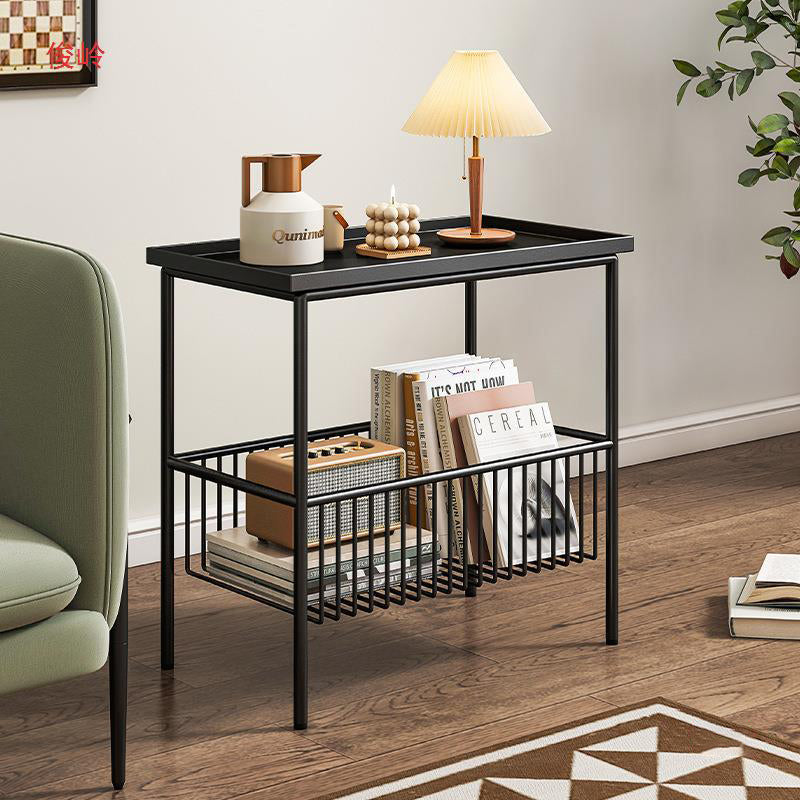 Modern Minimalist Rectangular Iron End Table 2-Tier For Living Room