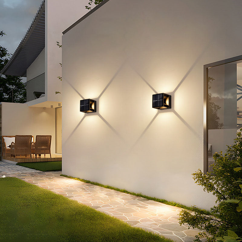 Modern Minimalist Solar Square Striped Aluminum LED Wall Sconce Lamp For Garden