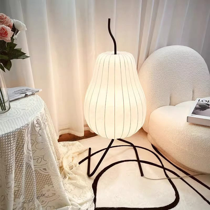 Traditional Japanese Pear Elliptical Iron Fabric 1-Light Standing Floor Lamp For Bedroom