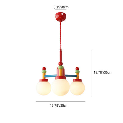 Lustre nordique créatif à 3 lumières avec cadre en fer coloré, boule de verre 