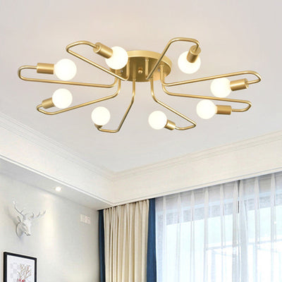 Contemporary Nordic Curved Tube Line Iron 6/8 Light Semi-Flush Mount Ceiling Light For Living Room