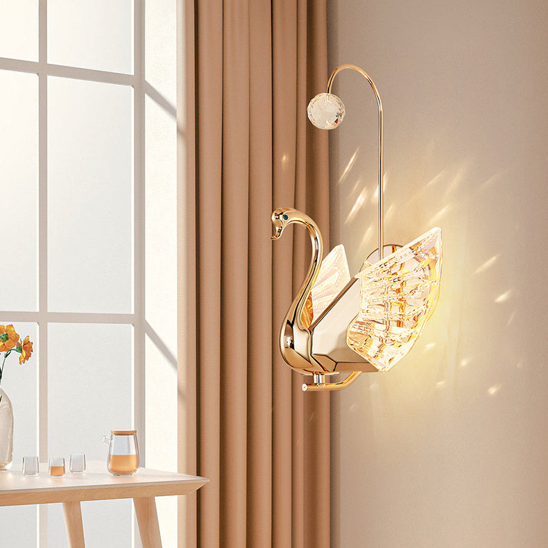 Modern Luxury Crystal Aluminum Acrylic Swan LED Wall Sconce Lamp For Bedside