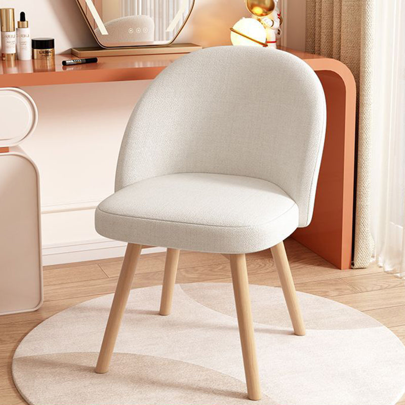 Contemporary Nordic Curved Fabric Upholstered Wood Legs Vanity Stool Backrest For Bedroom