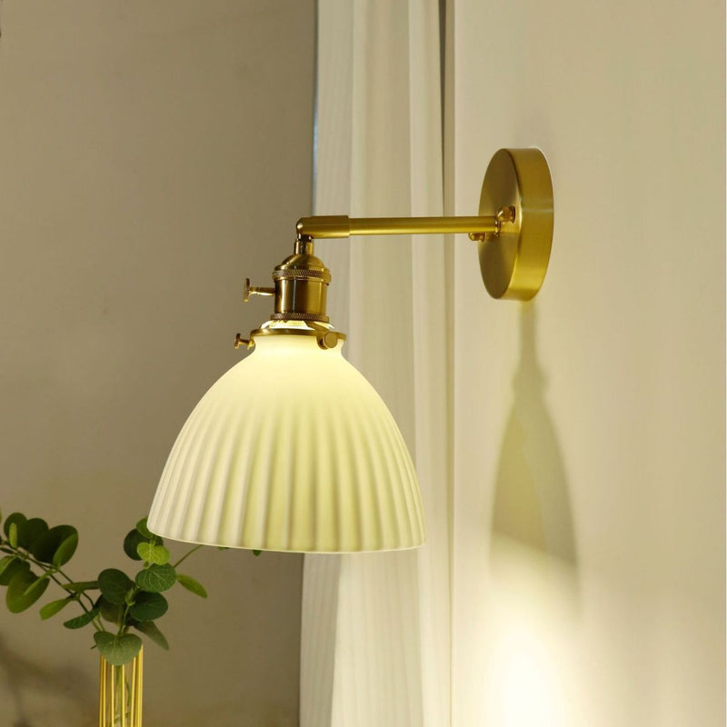 Modern Minimalist Half Round Copper Ceramic 1-Light Wall Sconce Lamp For Bedroom