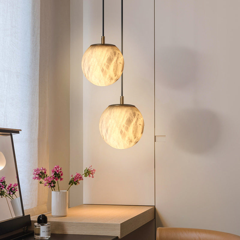 Modern Minimalist Round Ball Copper Stone 1-Light Pendant Light For Living Room