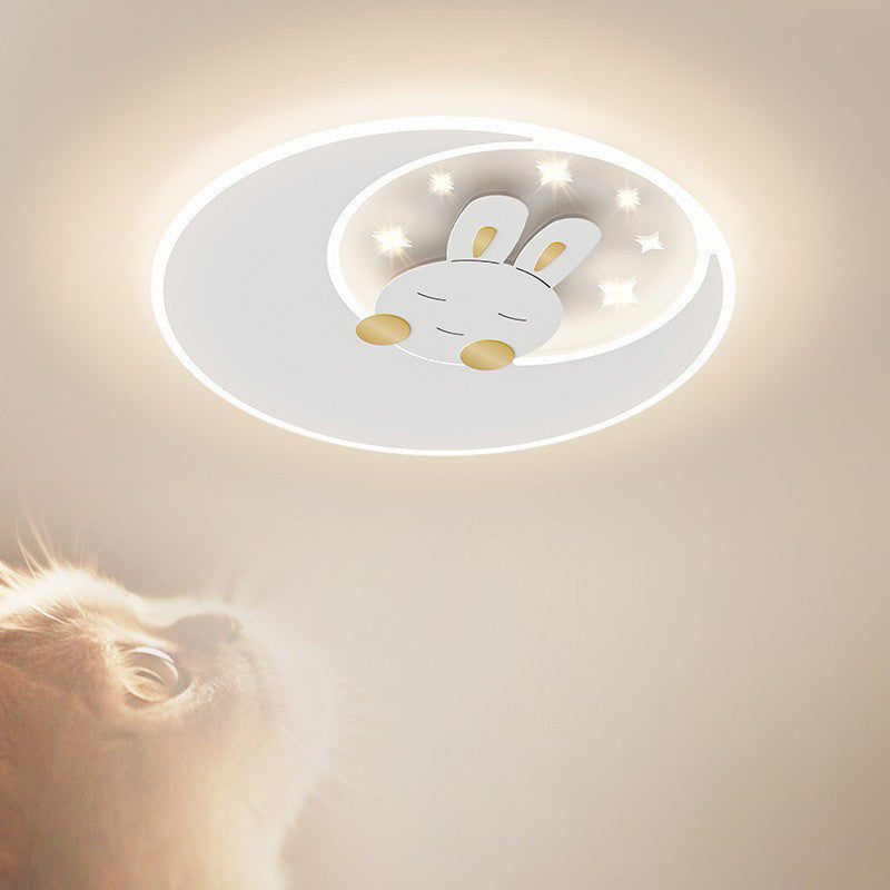 Lustre Plafonnier LED Rond en Fer Acrylique Créatif Contemporain Élégant avec Éléphant et Lapin pour Chambre 