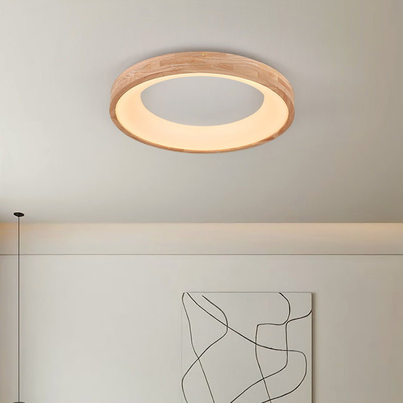 Modern Minimalist Ring Acrylic Oak LED Flush Mount Ceiling Light For Living Room