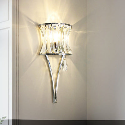 Contemporary Luxury Prismatic Clear Crystal Shade Iron 1-Light Wall Sconce Lamp For Living Room