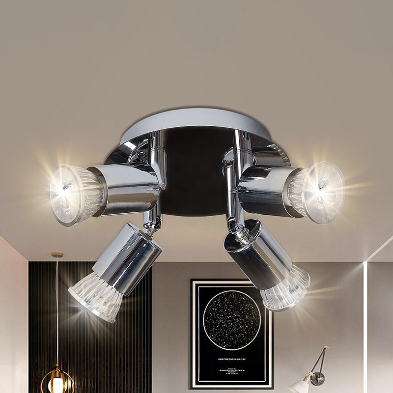 Modern Minimalist Round Cylinder Metal Acrylic 4-Light Semi-Flush Mount Ceiling Light For Living Room