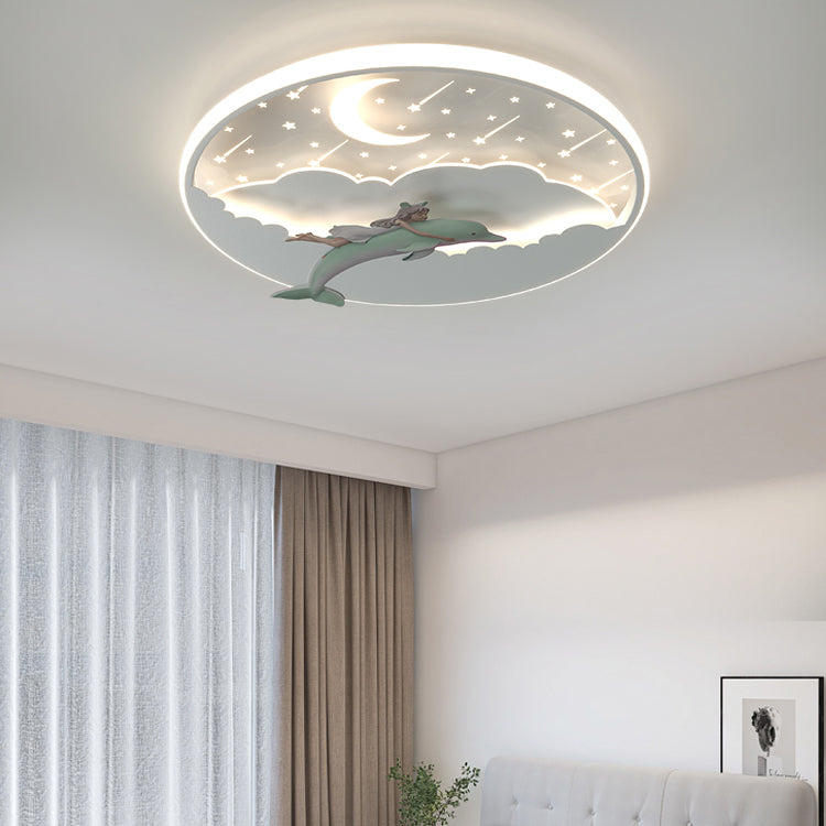 Modern Art Deco Dolphin Round Acrylic Iron LED Flush Mount Ceiling Light For Living Room