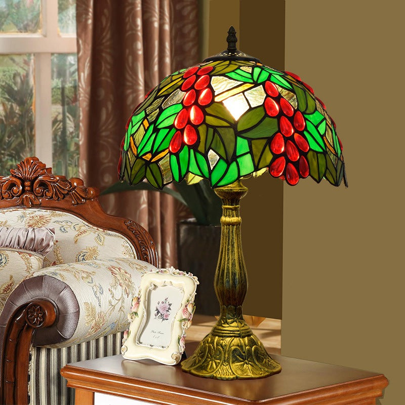 Traditional Tiffany Dome Flower Aluminum Glass 1-Light Table Lamp For Bedroom