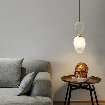 Modern Minimalist Irregular Glass Copper 1-Light Pendant Light For Living Room