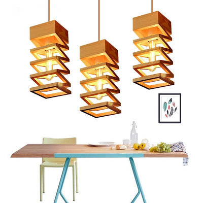 Contemporary Simplicity Geometric Square Wood 1-Light Pendant Light For Dining Room