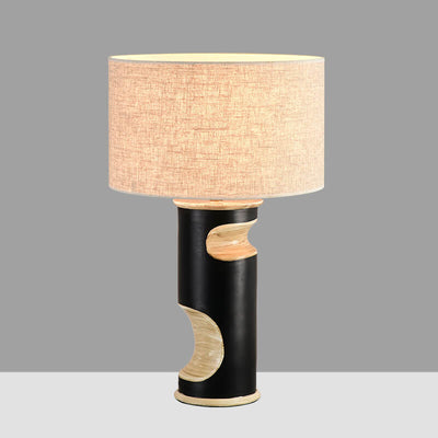 Contemporary Creative Fabric Shade Irregular Imitation Wood Grain Base 1-Light Table Lamp For Bedroom