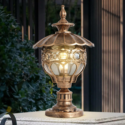 Lampe de poteau en verre avec cadre en aluminium rétro européen, lumière de paysage de pelouse extérieure à 1 lumière 