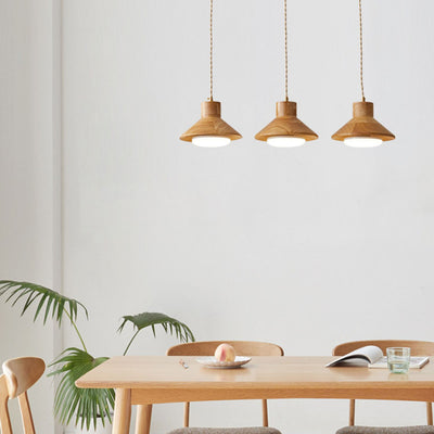 Traditional Japanese Bowl Conic Rubber Wood 1/2/3 Light Pendant Light Chandeliers For Dining Room