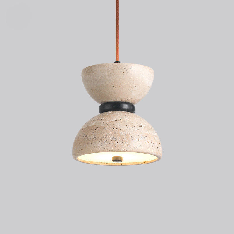 Traditional Japanese Bidirectional Dome Travertine Stone Shade LED Pendant Light For Dining Room