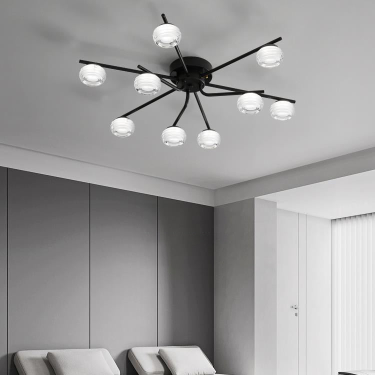 Modern Minimalist Acrylic Copper Round Branch LED Semi-Flush Mount Ceiling Light For Living Room