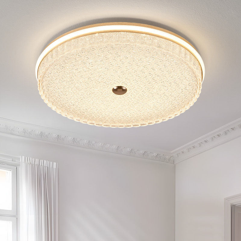 Modern Luxury Round Metal Aluminium Crystal Sand LED Flush Mount Ceiling Light For Bedroom